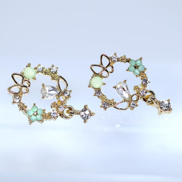 Fairy Butterfly Floral Drop Earrings, Swarovski Crystal Earrings, Statement Earrings, Rhinestones Hoop Earrings.
